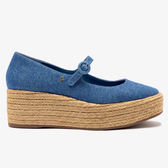 Larroude Shoes - Larroude Blue Denim Mary Jane Platform Espadrilles